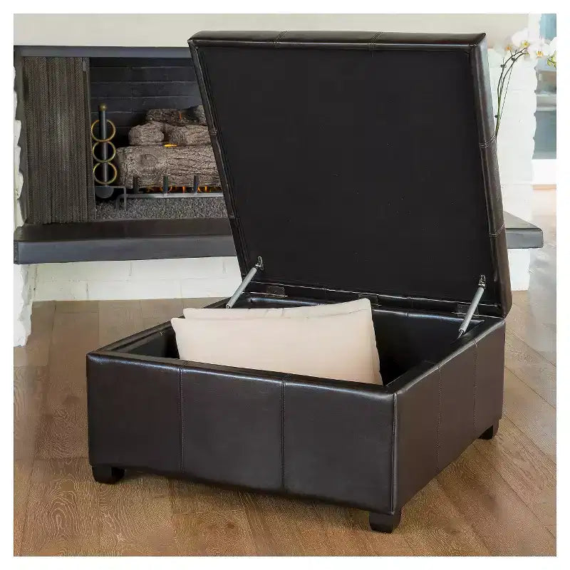 Richmond Bonded Leather Storage Ottoman Espresso: Coffee Table & Seating - Christopher Knight Home
