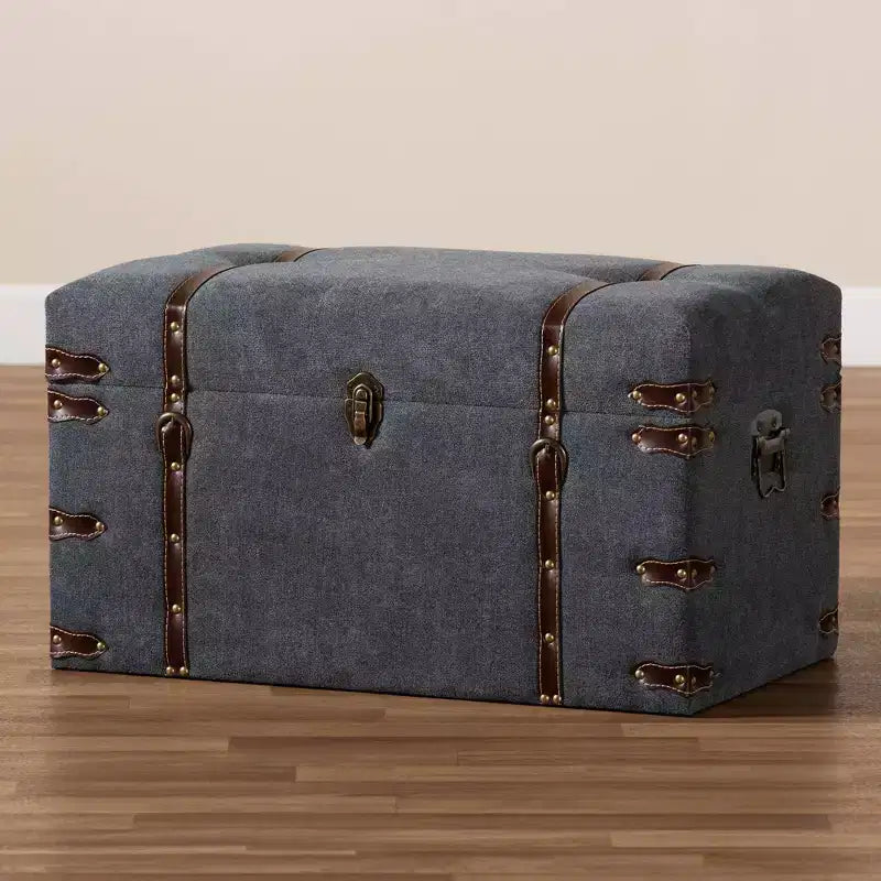 Palma Pouf de rangement rembourré en tissu de style moderne et transitionnel gris - Baxton Studio : Plateau relevable, cadre en métal, style vintage