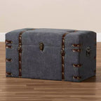 Palma Pouf de rangement rembourré en tissu de style moderne et transitionnel gris - Baxton Studio : Plateau relevable, cadre en métal, style vintage