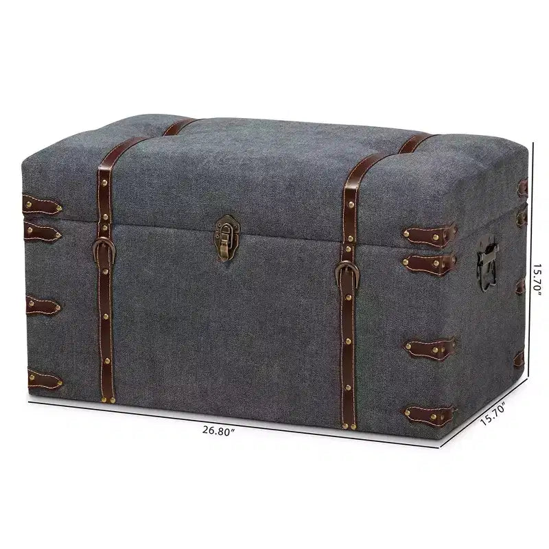 Palma Pouf de rangement rembourré en tissu de style moderne et transitionnel gris - Baxton Studio : Plateau relevable, cadre en métal, style vintage