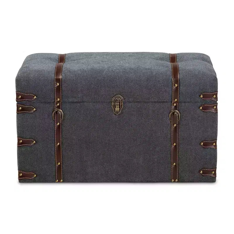 Palma Pouf de rangement rembourré en tissu de style moderne et transitionnel gris - Baxton Studio : Plateau relevable, cadre en métal, style vintage