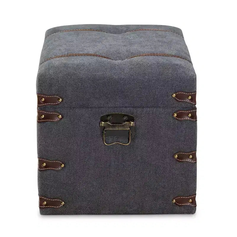 Palma Pouf de rangement rembourré en tissu de style moderne et transitionnel gris - Baxton Studio : Plateau relevable, cadre en métal, style vintage