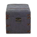Palma Pouf de rangement rembourré en tissu de style moderne et transitionnel gris - Baxton Studio : Plateau relevable, cadre en métal, style vintage