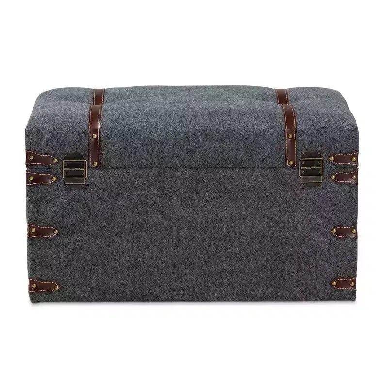 Palma Pouf de rangement rembourré en tissu de style moderne et transitionnel gris - Baxton Studio : Plateau relevable, cadre en métal, style vintage