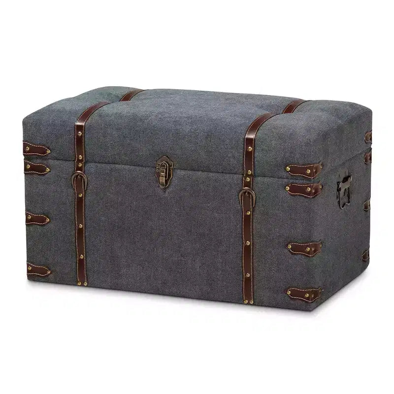 Palma Pouf de rangement rembourré en tissu de style moderne et transitionnel gris - Baxton Studio : Plateau relevable, cadre en métal, style vintage