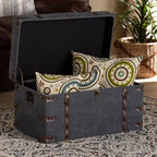 Palma Pouf de rangement rembourré en tissu de style moderne et transitionnel gris - Baxton Studio : Plateau relevable, cadre en métal, style vintage