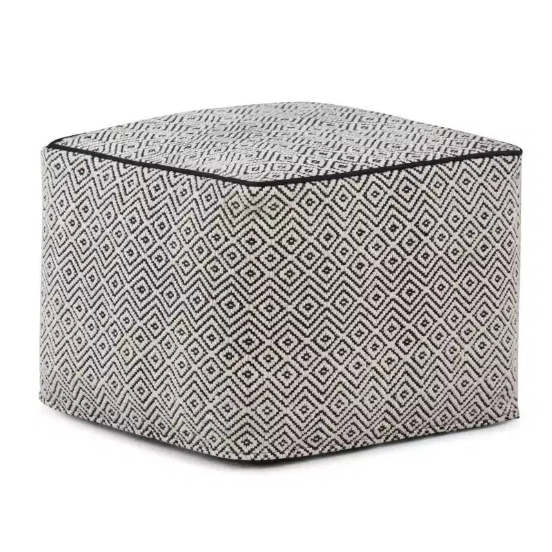 WyndenHall Dougan Square Moroccan Inspired Pouf Black/Natural Cotton: Upholstered, No Assembly, Spot Clean