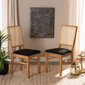 Set of 2 Idris Fabric Upholstered Rattan Dining Chairs Black/Oak Brown - Baxton Studio: Mid-Century Design, Comfort Seating