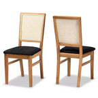 Set of 2 Idris Fabric Upholstered Rattan Dining Chairs Black/Oak Brown - Baxton Studio: Mid-Century Design, Comfort Seating