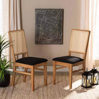 Set of 2 Idris Fabric Upholstered Rattan Dining Chairs Black/Oak Brown - Baxton Studio: Mid-Century Design, Comfort Seating