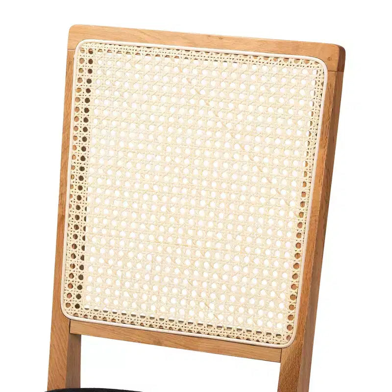Set of 2 Idris Fabric Upholstered Rattan Dining Chairs Black/Oak Brown - Baxton Studio: Mid-Century Design, Comfort Seating