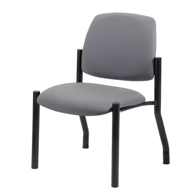 Chaise d'appoint sans accoudoirs grise - Boss Office Products : Dossier mi-hauteur robuste, vinyle antimicrobien, capacité de 136 kg