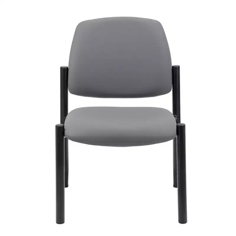 Chaise d'appoint sans accoudoirs grise - Boss Office Products : Dossier mi-hauteur robuste, vinyle antimicrobien, capacité de 136 kg