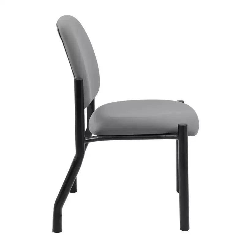 Chaise d'appoint sans accoudoirs grise - Boss Office Products : Dossier mi-hauteur robuste, vinyle antimicrobien, capacité de 136 kg