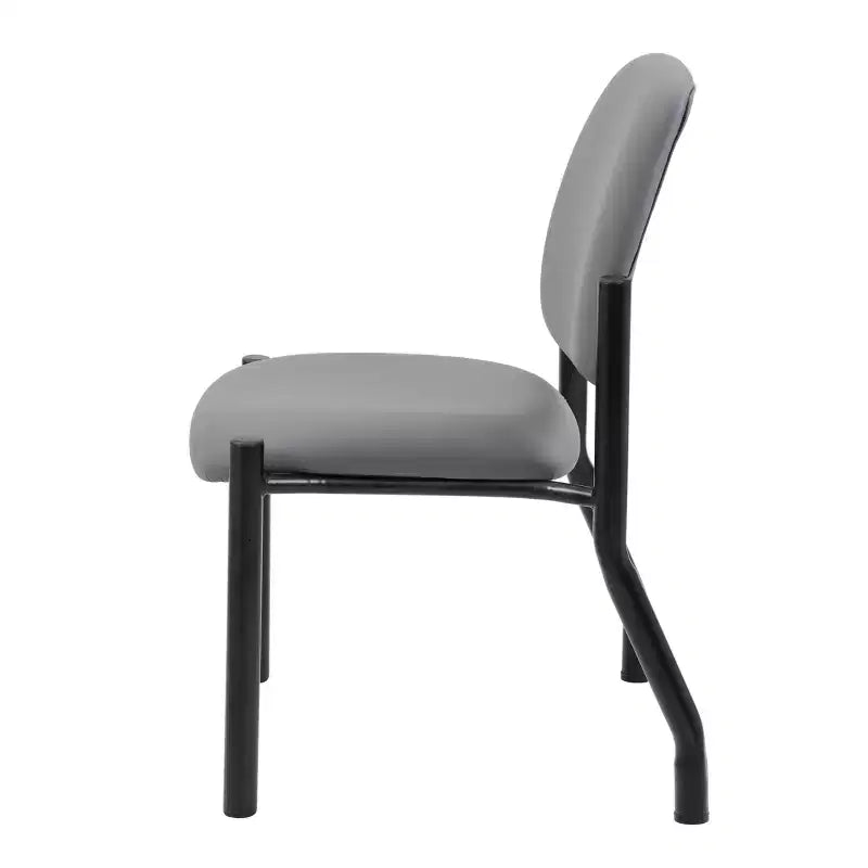 Chaise d'appoint sans accoudoirs grise - Boss Office Products : Dossier mi-hauteur robuste, vinyle antimicrobien, capacité de 136 kg