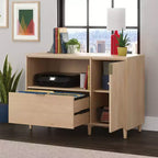 Dessertes de bureau Clifford Place en érable naturel – Sauder : Meuble média avec tablette réglable et rangement pour dossiers