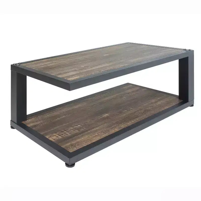 2pc Felcor Industrial Coffee and End Table Set Dark Walnut/Black - miBasics