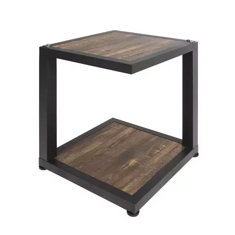 2pc Felcor Industrial Coffee and End Table Set Dark Walnut/Black - miBasics