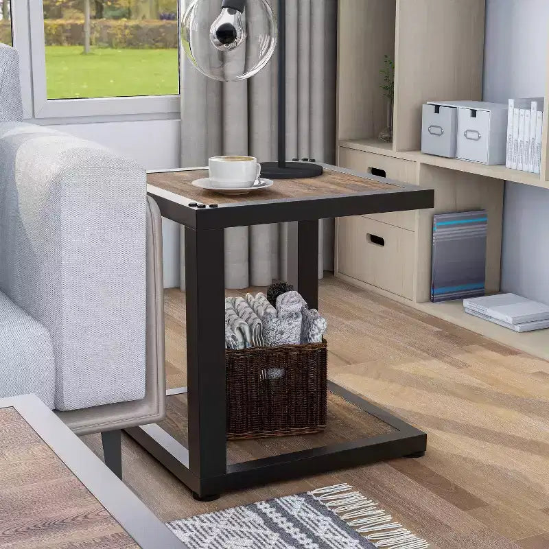 2pc Felcor Industrial Coffee and End Table Set Dark Walnut/Black - miBasics