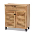Coolidge Wood 1 Drawer Storage Cabinet Oak Brown - Baxton Studio: Slatted Doors, 12 Pair Capacity, Tapered Legs
