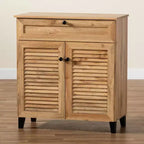 Coolidge Wood 1 Drawer Storage Cabinet Oak Brown - Baxton Studio: Slatted Doors, 12 Pair Capacity, Tapered Legs