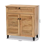Coolidge Wood 1 Drawer Storage Cabinet Oak Brown - Baxton Studio: Slatted Doors, 12 Pair Capacity, Tapered Legs