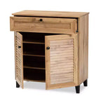 Coolidge Wood 1 Drawer Storage Cabinet Oak Brown - Baxton Studio: Slatted Doors, 12 Pair Capacity, Tapered Legs