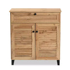 Coolidge Wood 1 Drawer Storage Cabinet Oak Brown - Baxton Studio: Slatted Doors, 12 Pair Capacity, Tapered Legs