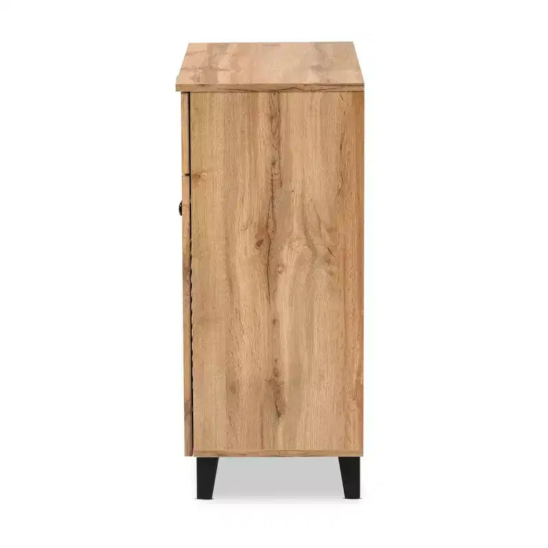 Coolidge Wood 1 Drawer Storage Cabinet Oak Brown - Baxton Studio: Slatted Doors, 12 Pair Capacity, Tapered Legs