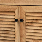 Coolidge Wood 1 Drawer Storage Cabinet Oak Brown - Baxton Studio: Slatted Doors, 12 Pair Capacity, Tapered Legs