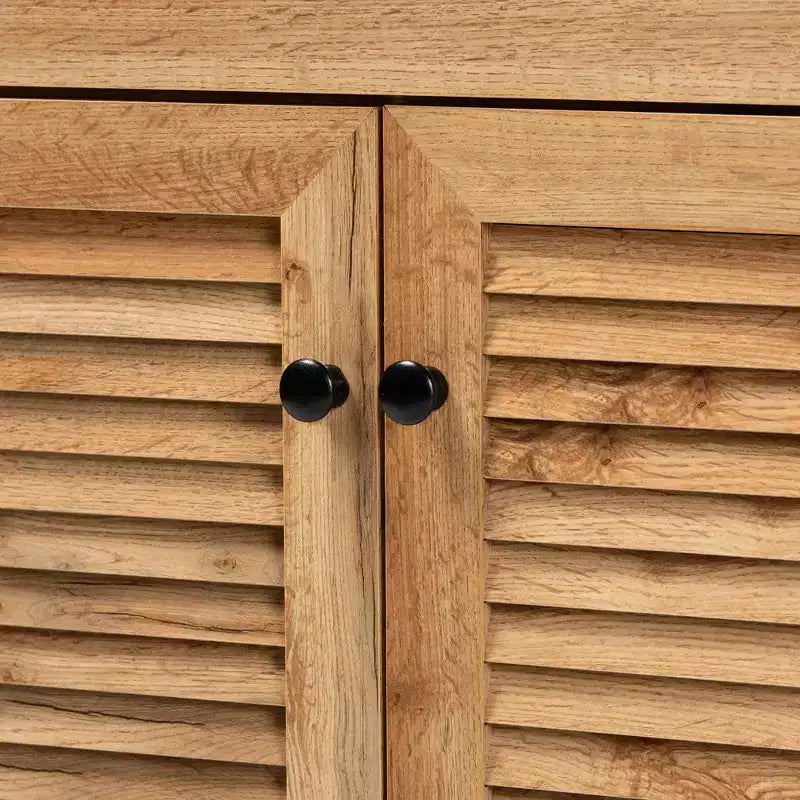 Coolidge Wood 1 Drawer Storage Cabinet Oak Brown - Baxton Studio: Slatted Doors, 12 Pair Capacity, Tapered Legs