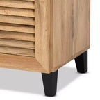 Coolidge Wood 1 Drawer Storage Cabinet Oak Brown - Baxton Studio: Slatted Doors, 12 Pair Capacity, Tapered Legs