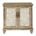 Grayson Armoire 2 Portes en Bois Recyclé Naturel : Motifs Floraux, Étagère Réglable, Rangement Décoratif Crème et Marron