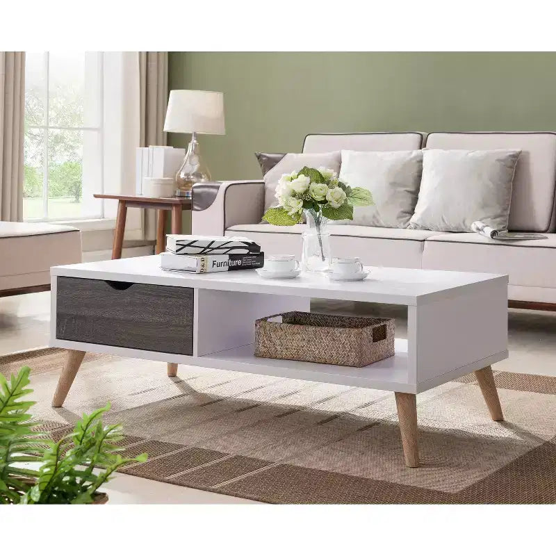 Table basse Barrios au style transitoire gris vieilli/blanc - HOMES: Inside + Out