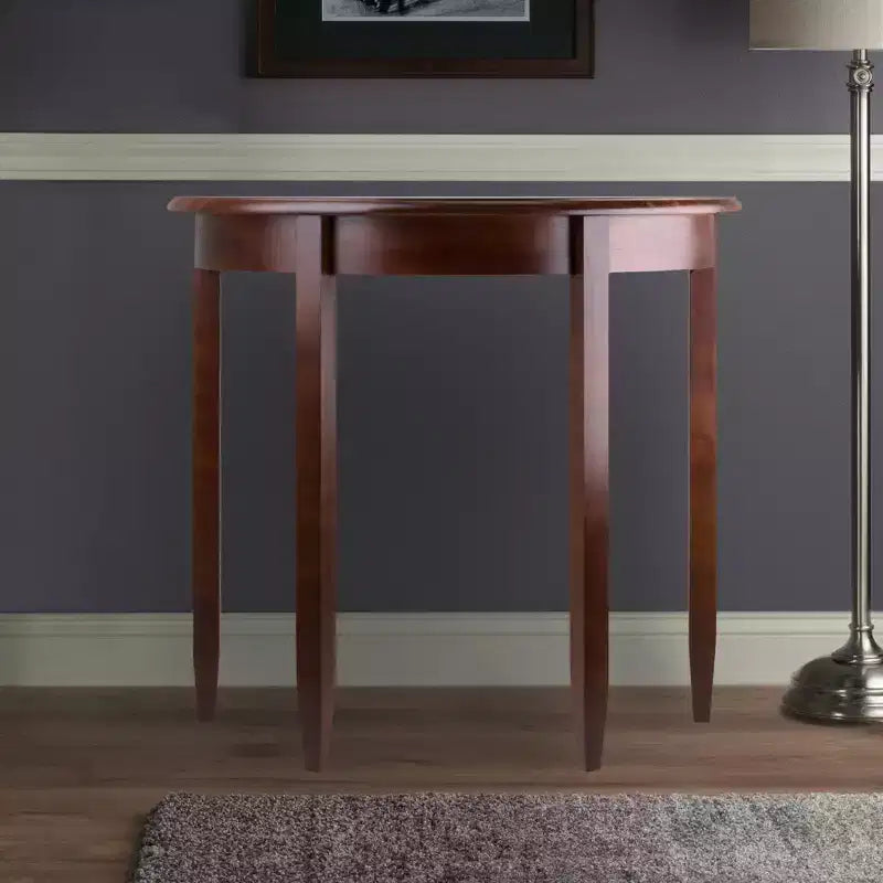 Concord Half Moon Accent Table: Antique Walnut, Tapered Legs, Space-Saving Design - Winsome