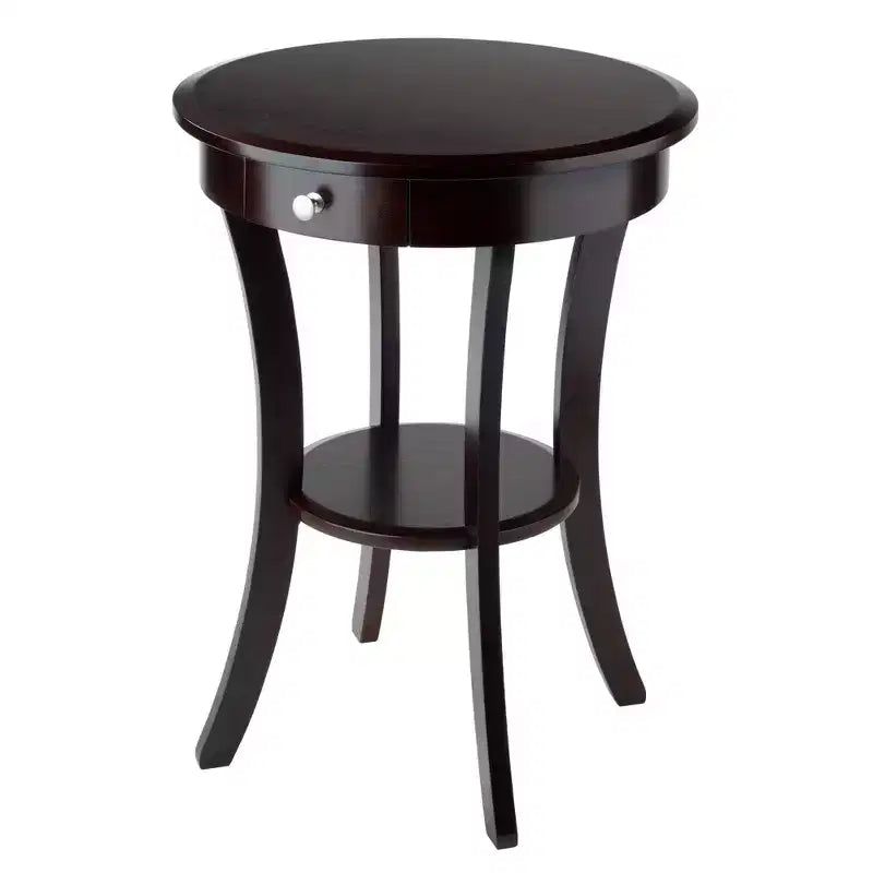 Sasha Round Accent Table - Cappuccino - Winsome: Flared Legs, Wood Composite, Storage Shelf