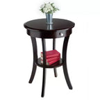 Sasha Round Accent Table - Cappuccino - Winsome: Flared Legs, Wood Composite, Storage Shelf