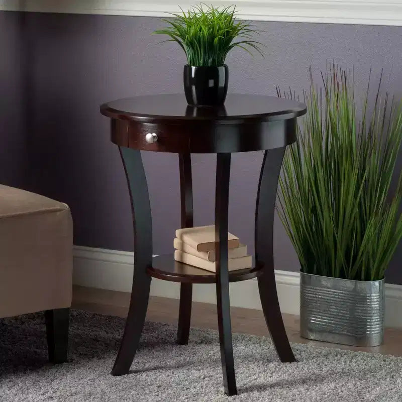 Sasha Round Accent Table - Cappuccino - Winsome: Flared Legs, Wood Composite, Storage Shelf