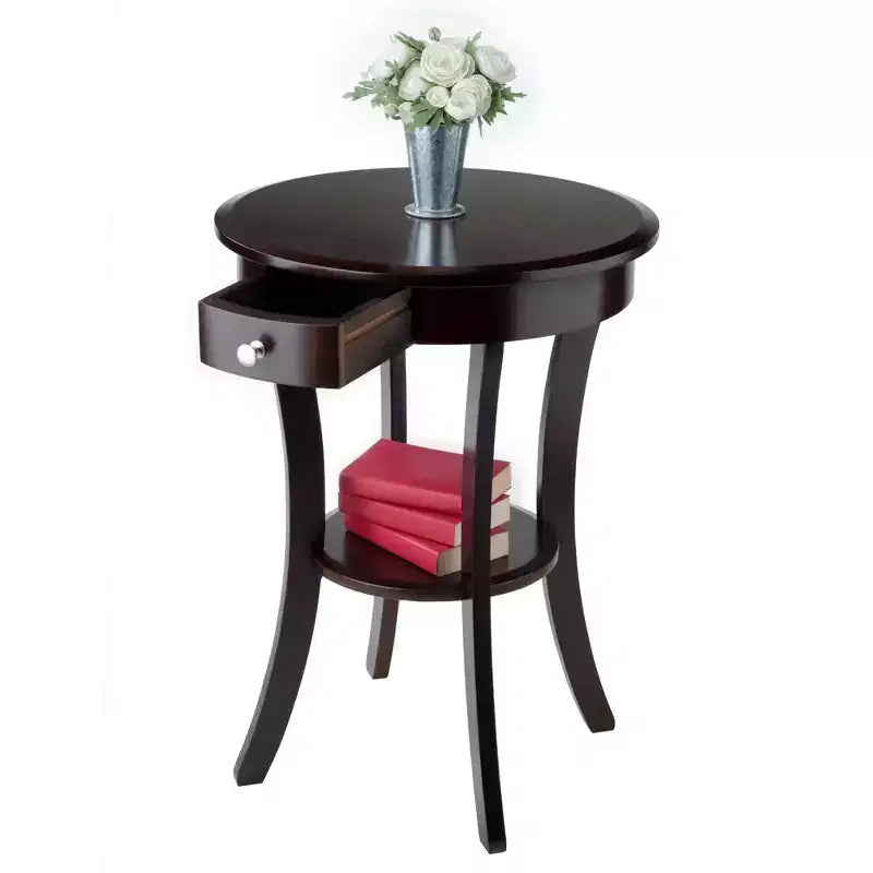 Sasha Round Accent Table - Cappuccino - Winsome: Flared Legs, Wood Composite, Storage Shelf