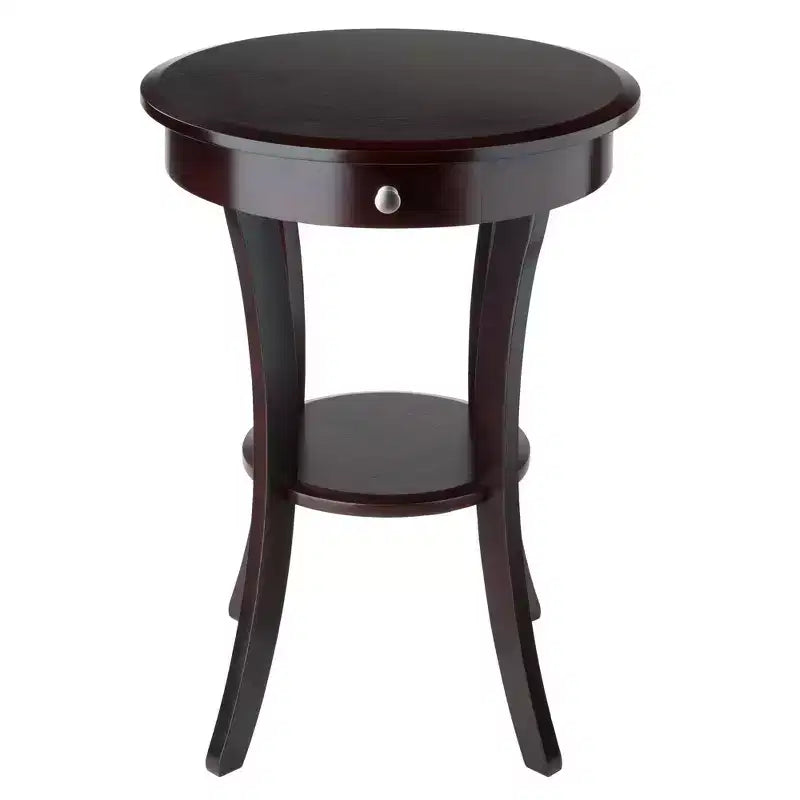 Sasha Round Accent Table - Cappuccino - Winsome: Flared Legs, Wood Composite, Storage Shelf