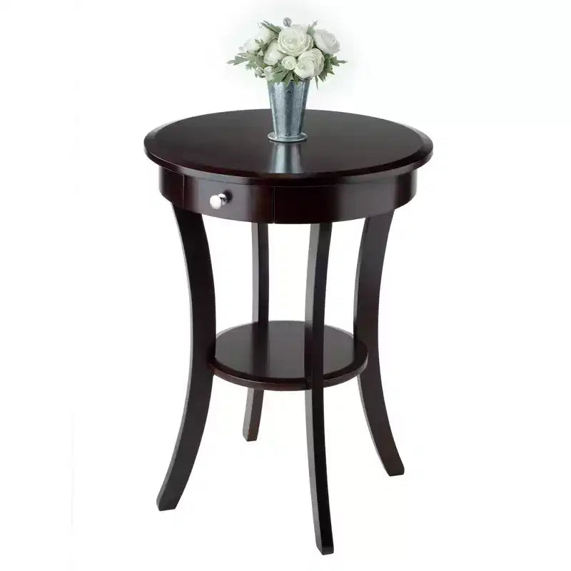 Sasha Round Accent Table - Cappuccino - Winsome: Flared Legs, Wood Composite, Storage Shelf