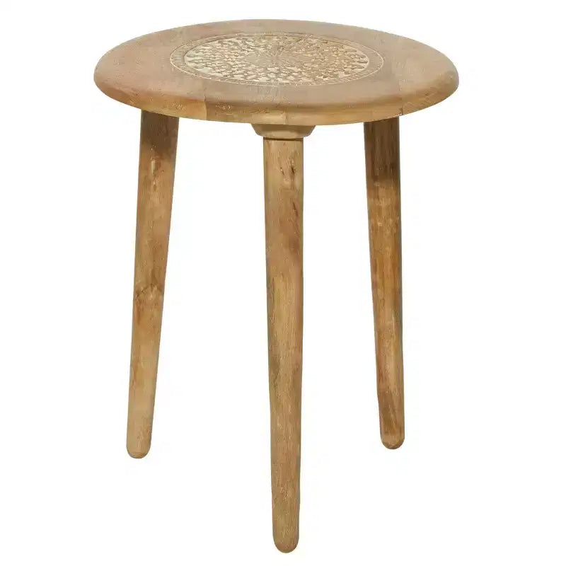 Table d'appoint tripode sculptée en bois de manguier brun traditionnel - Olivia & May