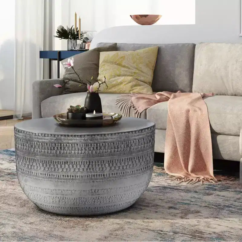 Jean Metal Coffee Table Antique Silver - WyndenHall: Hammered Texture, No Assembly Required