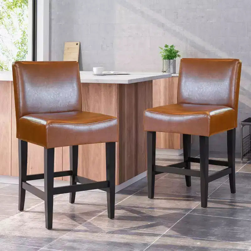 Set of 2 25.5 Lopez Leather Counter Height Barstools - Christopher Knight Home
