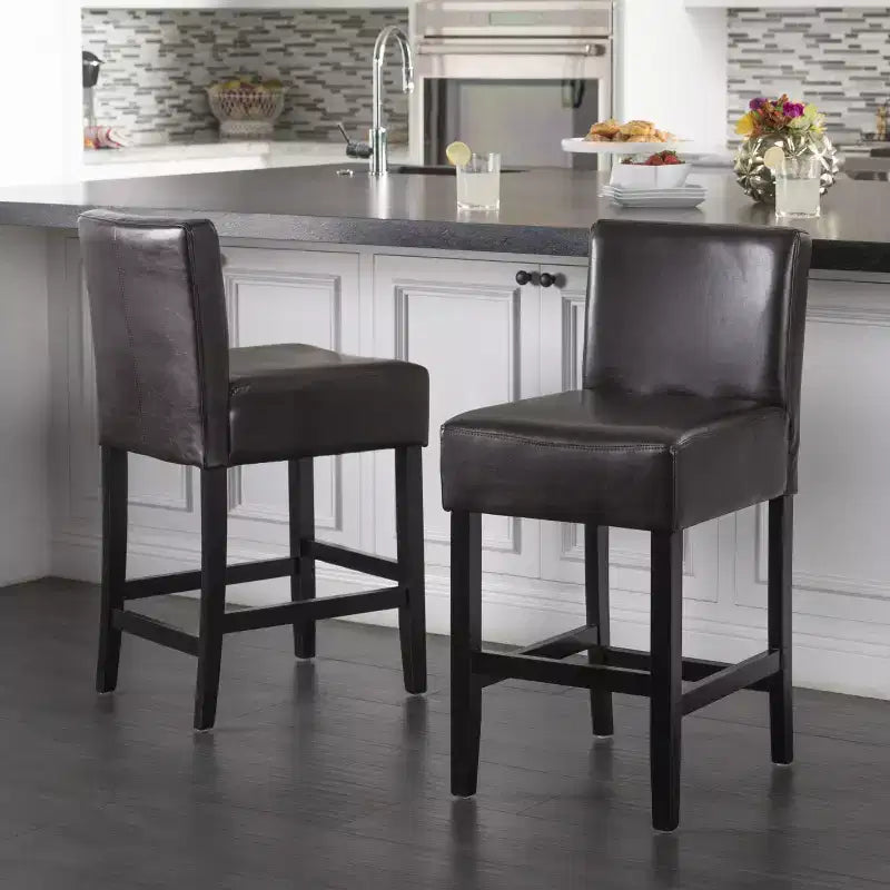 Set of 2 25.5 Lopez Leather Counter Height Barstools - Christopher Knight Home