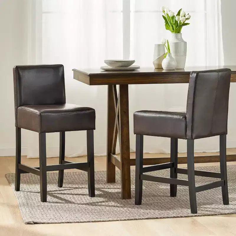 Set of 2 25.5 Lopez Leather Counter Height Barstools - Christopher Knight Home