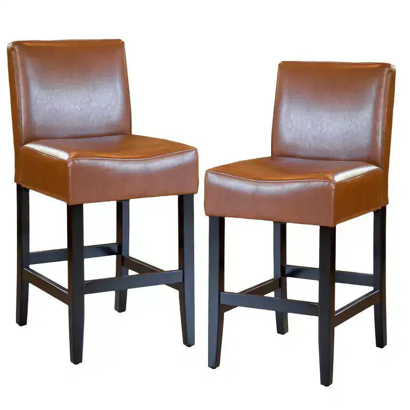 Set of 2 25.5 Lopez Leather Counter Height Barstools - Christopher Knight Home