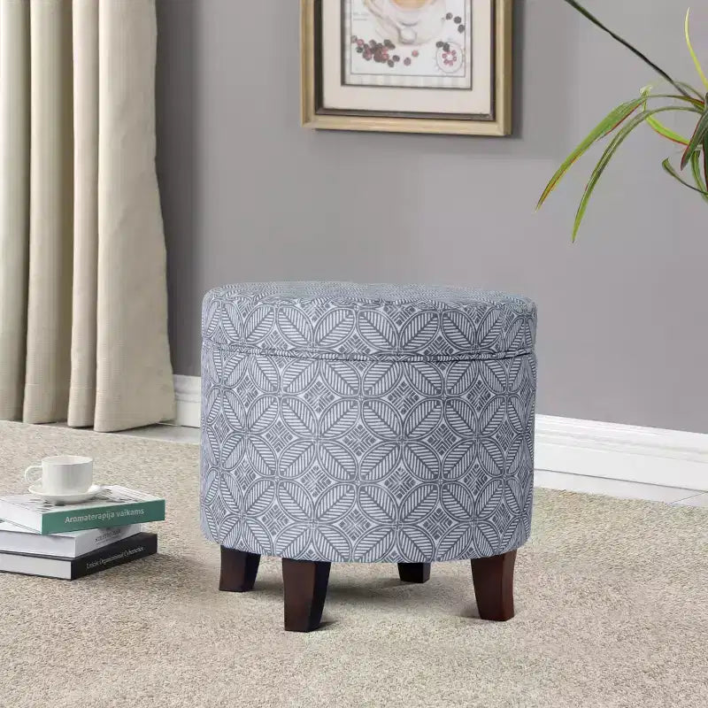 Cole Classics Round Storage Ottoman Flared Wood Leg - HomePop