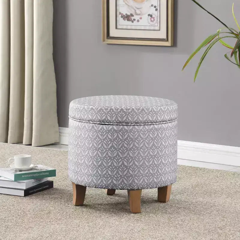 Cole Classics Round Storage Ottoman Flared Wood Leg - HomePop
