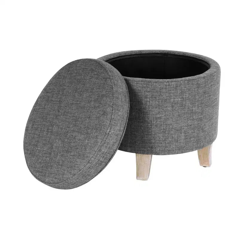 Cole Classics Round Storage Ottoman Flared Wood Leg - HomePop